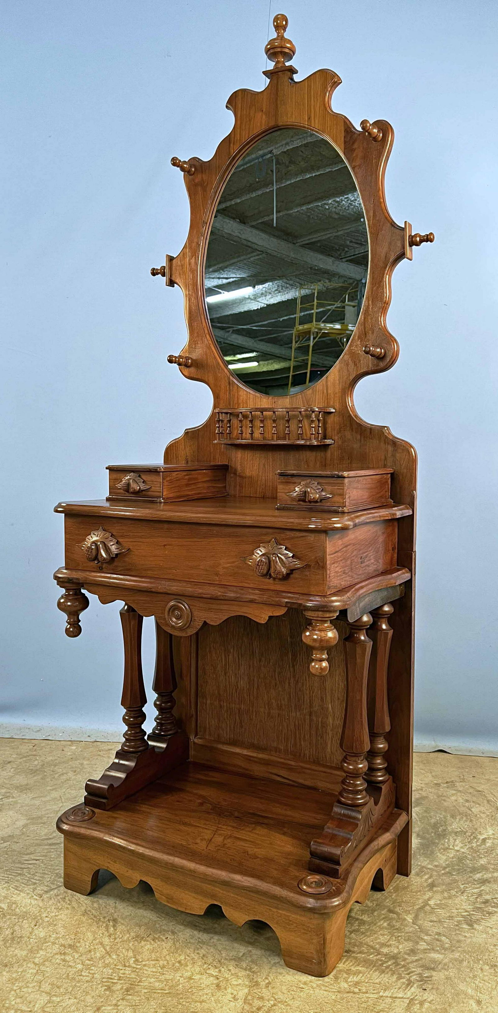 Mirrored Walnut Victorian Style Vanity w/ Hat Pegs (1 of 4)