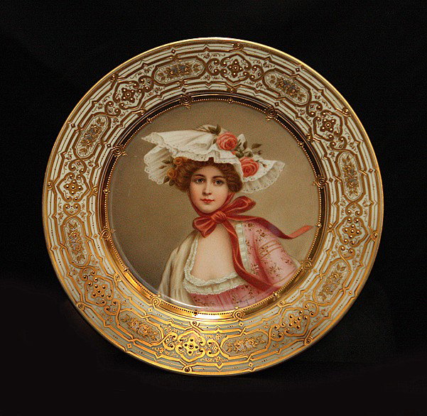 Red Mark Royal Vienna Portrait Plate: Red Mark Royal Vienna Portrait Plate Signed Wagner 9.5 in. D.