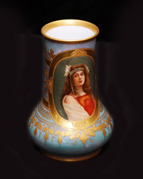 Blue Mark Royal Vienna Portrait Vase: Blue Mark Royal Vienna Portrait Vase Signed Wagner. 5 in. H. X 3.5 in. W.