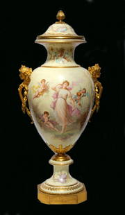 Fabulous Sevres Gilt Bronze Mounted Urn: Fabulous Sevres Gilt Bronze Mounted Urn. Artist Signed "Poitevin." 34 in. H. X 15 in. W.