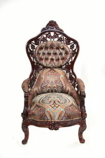 Belter Rosewood Pierced Carved Arm Chair: Rosewood Floral & Pierced Carved Grapes, Vines, & Cornucopias Arm Chair by J. H. Belter 45 in. H. X 26 in. W.