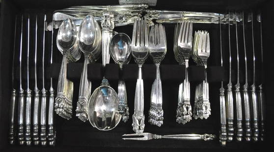 114 Pcs. George Jensen Sterling Silver Flatware: 114 Pcs. George Jensen Sterling Silver Flatware