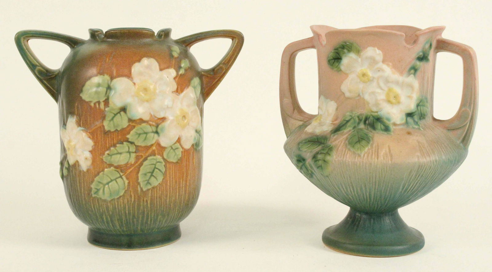 Two Roseville White Rose Vases (1 of 3)