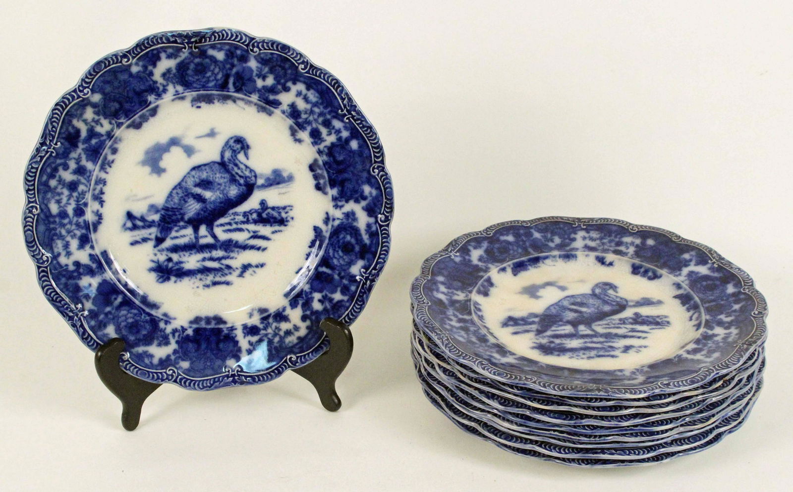 Ridgeway Flow Blue Turkey 10" Dinner Plates (1 of 7)