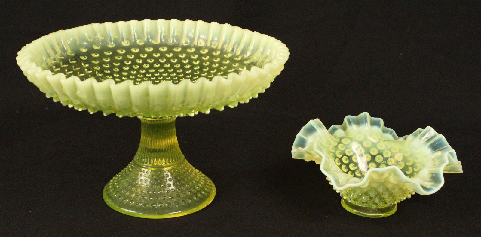 Fenton Vaseline Hobnail Opalescent Dessert Stand (1 of 2)