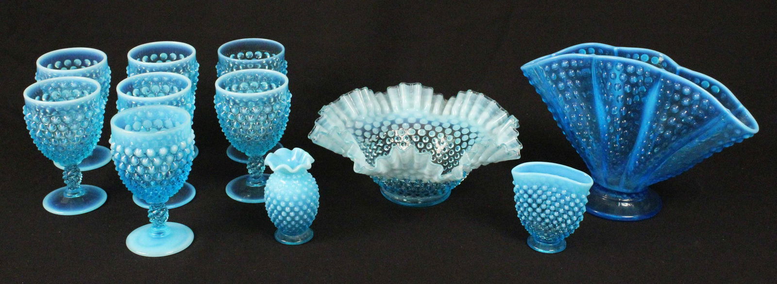 11 Pieces Fenton Blue Hobnail Opalescent Glass (1 of 3)