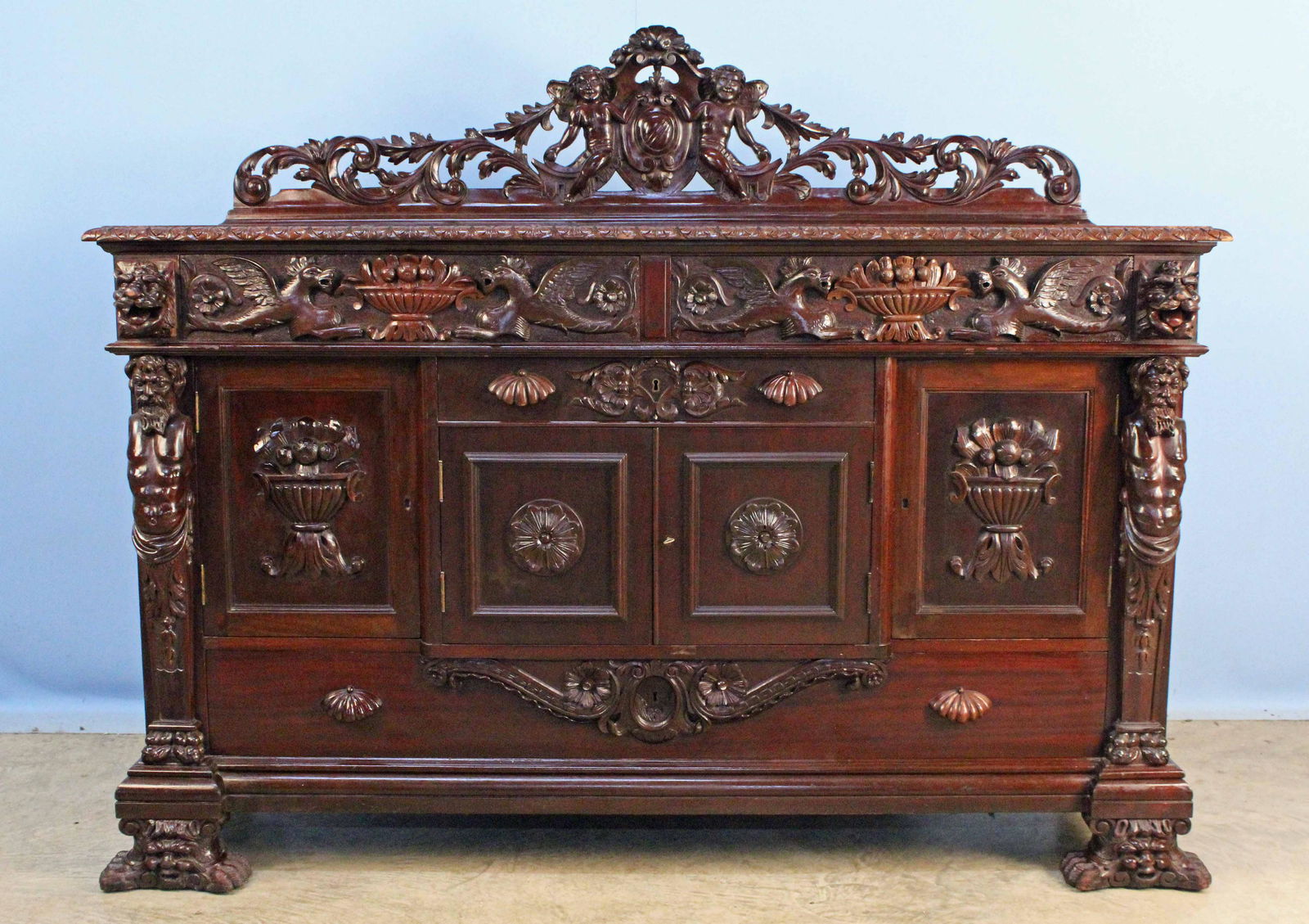 R. J. Horner Atlas Carved Mahogany Sideboard (1 of 10)
