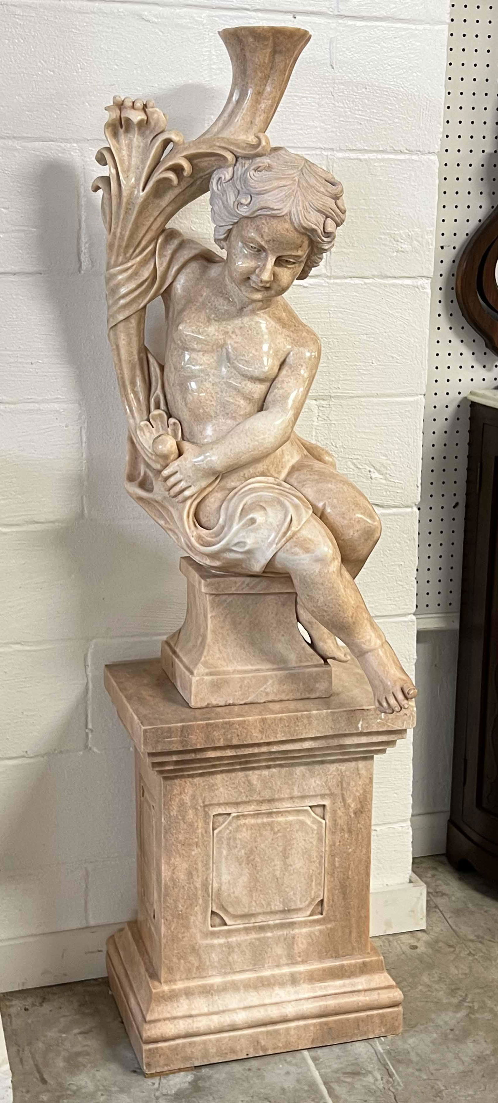 Pink Marble Angel Sculpture On Plinth Base (1 of 6)