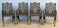 Four Boston Panel Back Cast Iron Garden Chairs C. 1903