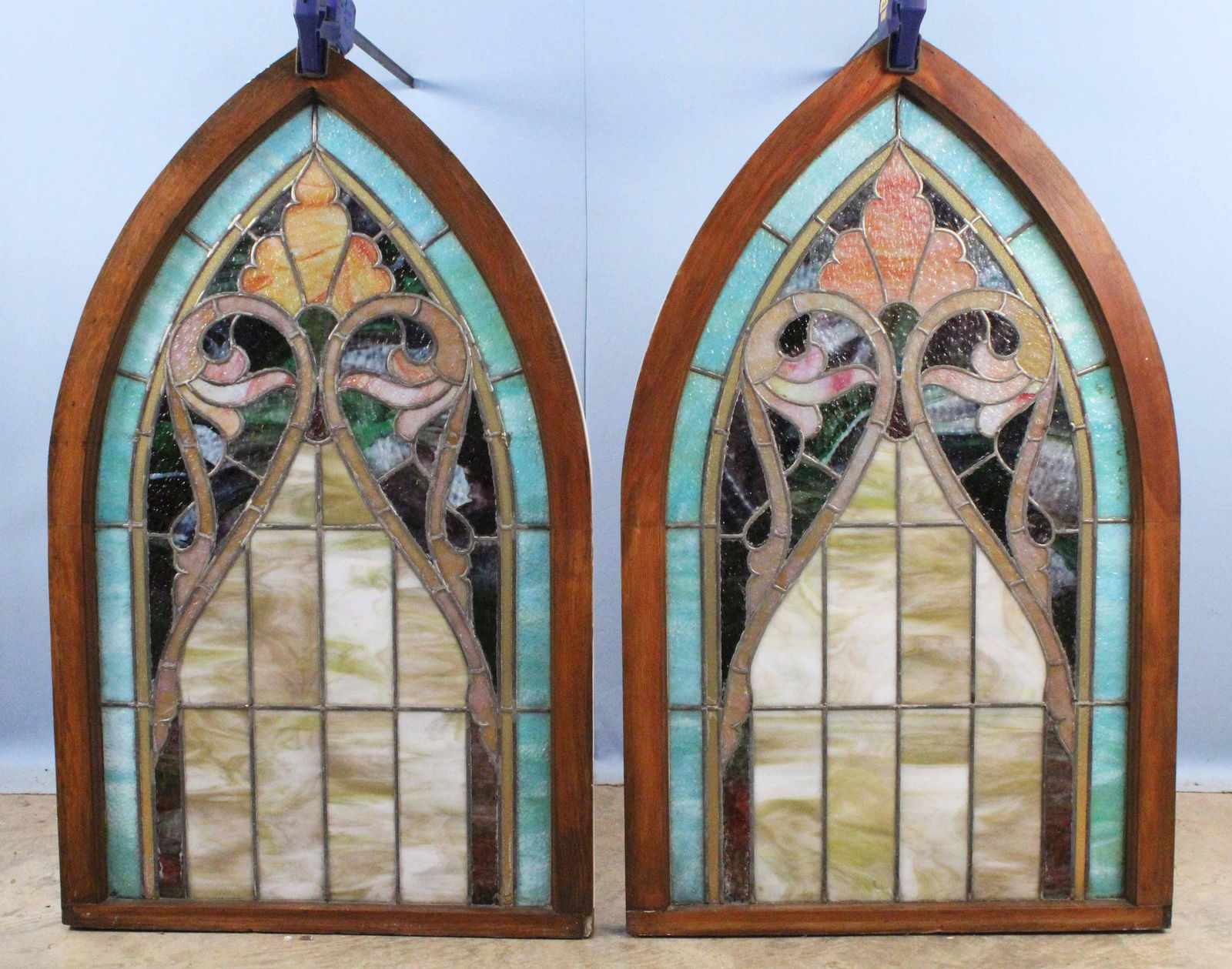 Pair of Gothic Arch Stained Glass Windows (1 of 7)