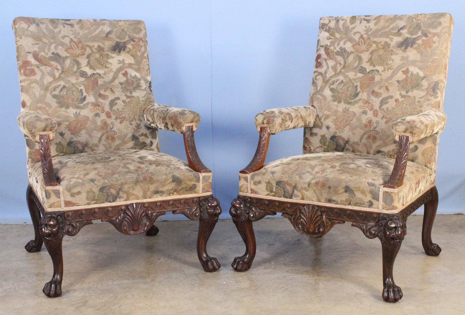 Pair Irish Chippendale Style Mahogany Armchairs (1 of 10)