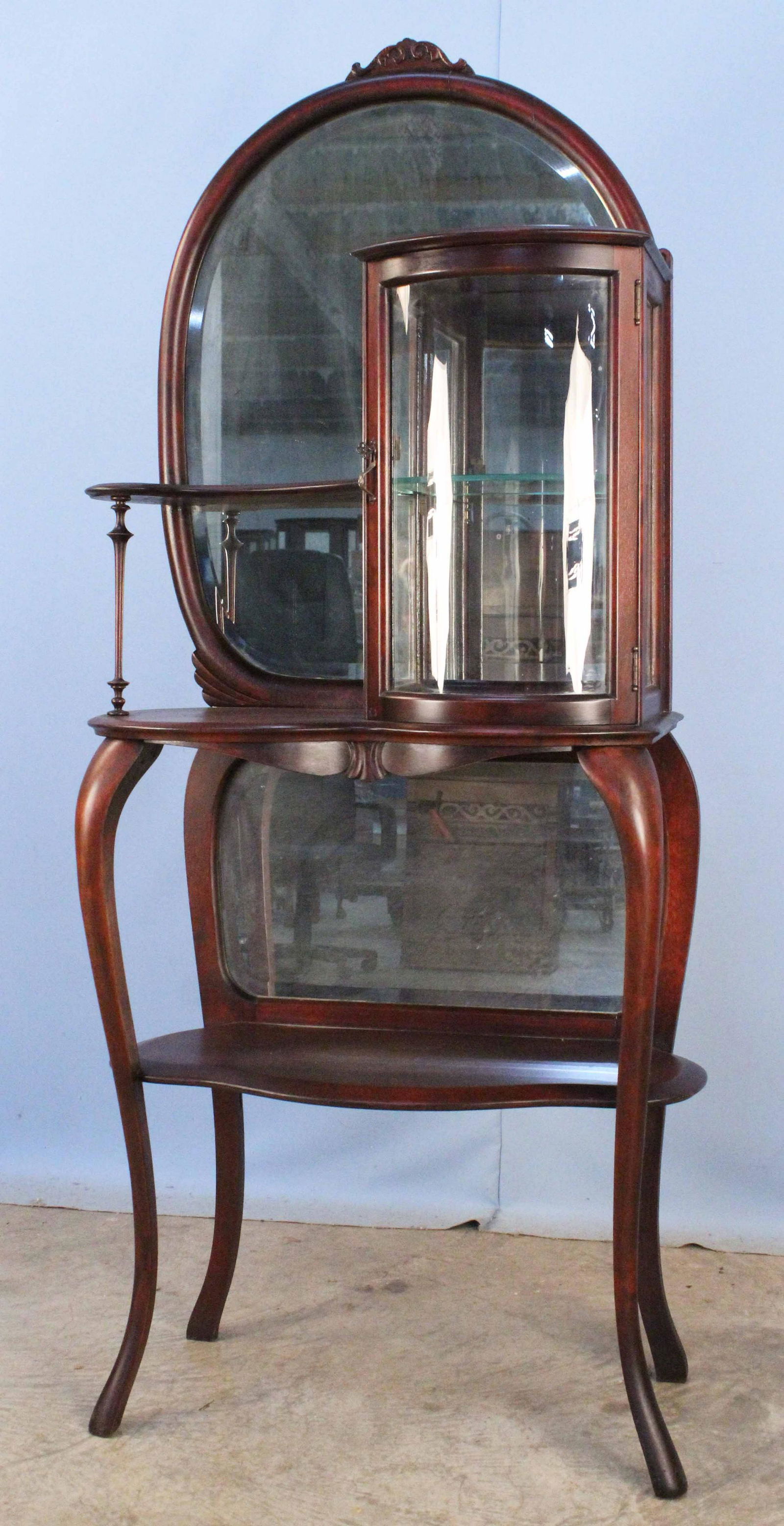 Mahogany Curio Cabinet C. 1900 w/ Curved Glass (1 of 3)