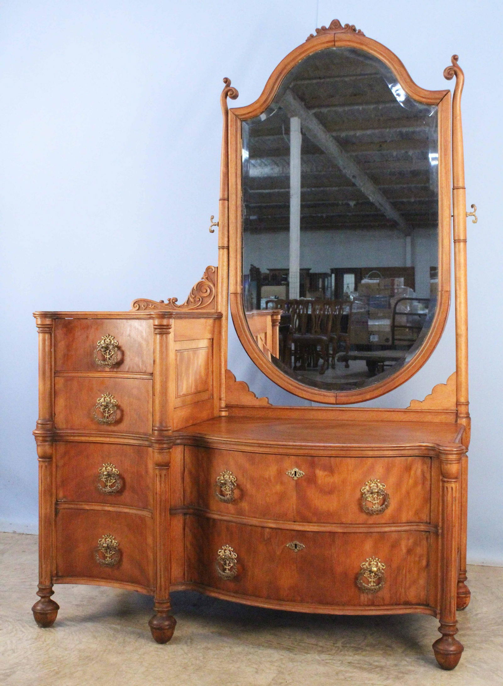 French Style Dresser C. 1890 w/ Beveled Mirror (1 of 6)