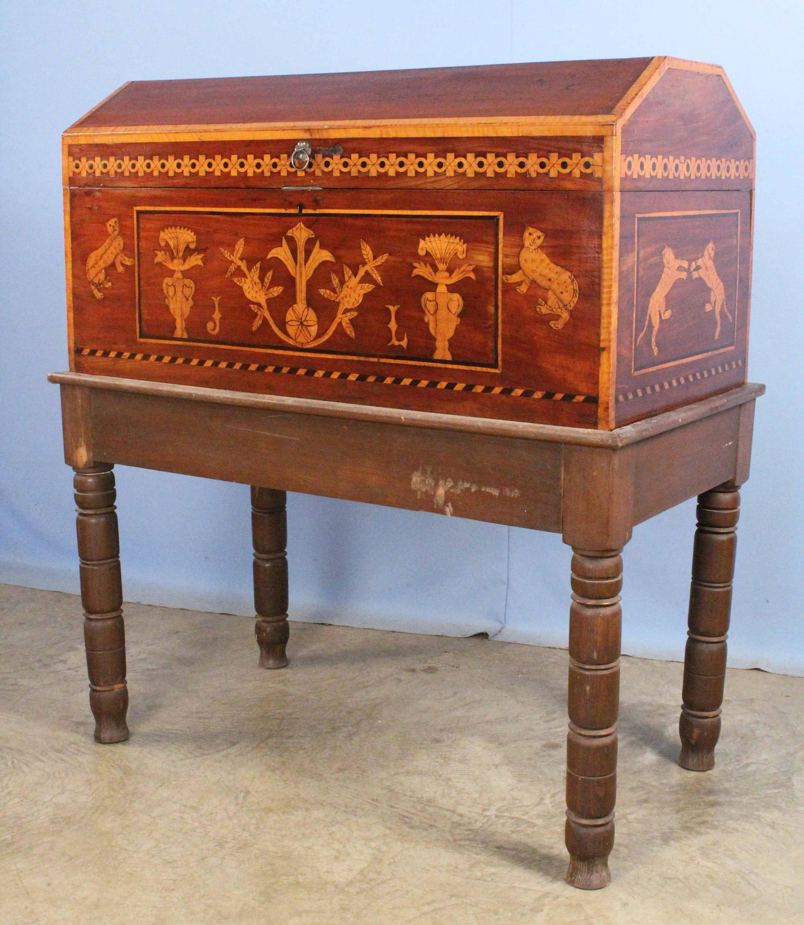 Mahogany Inlaid Wedding Chest on Stand (1 of 10)