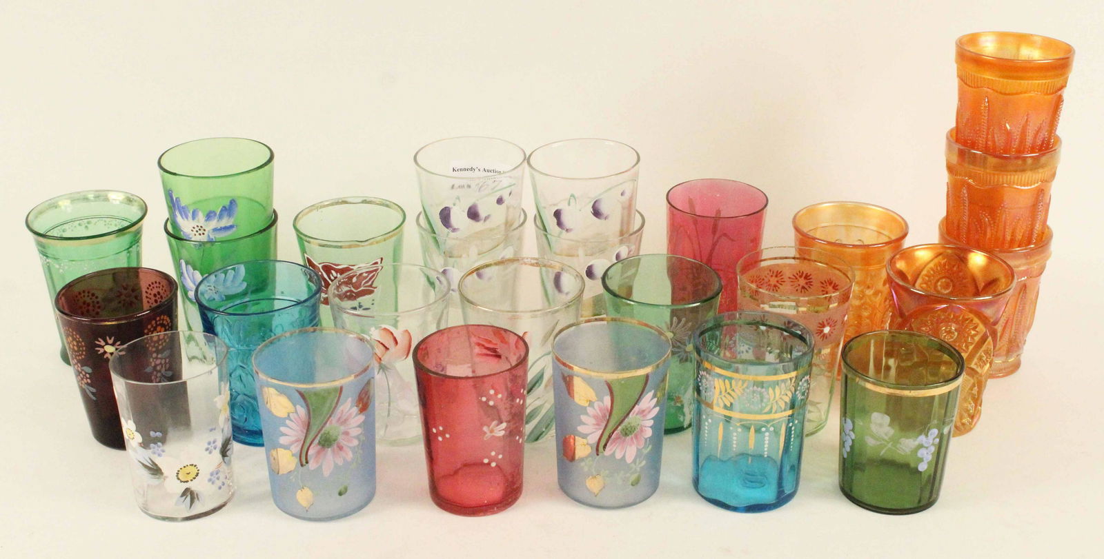 26 Mixed Tumblers C. 1900, Carnival & Handpainted (1 of 3)