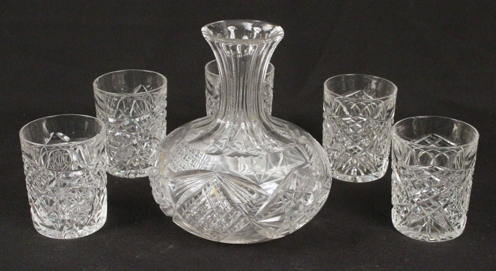 Cut Glass Carafe & Five Whiskey Glasses Set (1 of 5)