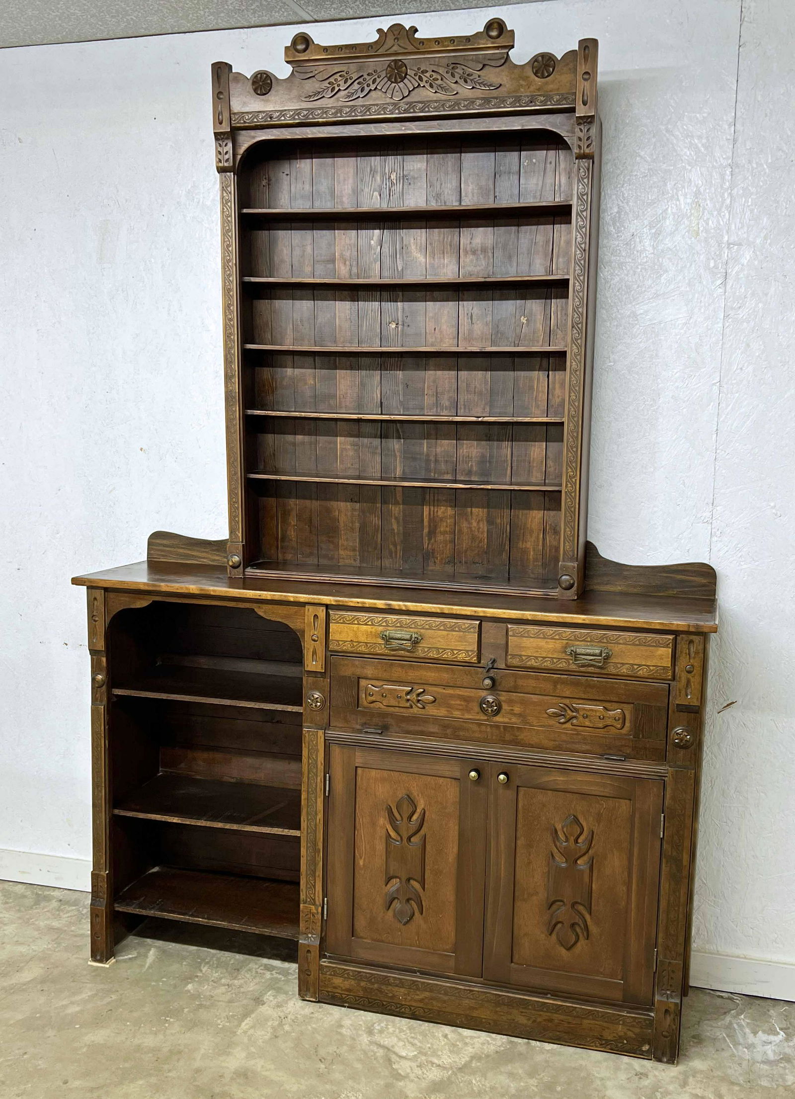 Barber Shop Cabinet w/ Mug Shelf Top (1 of 4)