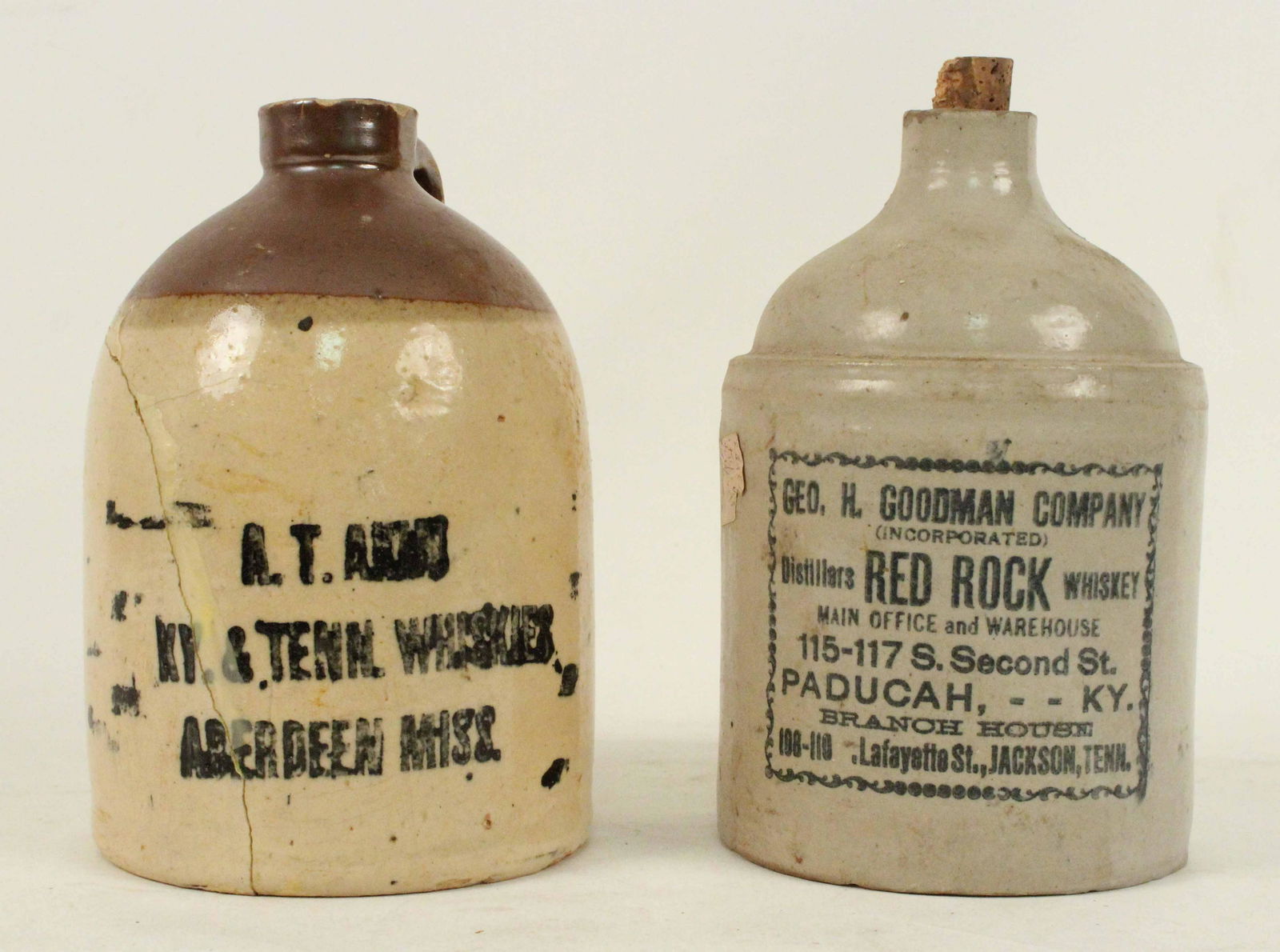 Two Stoneware Whiskey Jugs, Tenn. & Miss. (1 of 8)