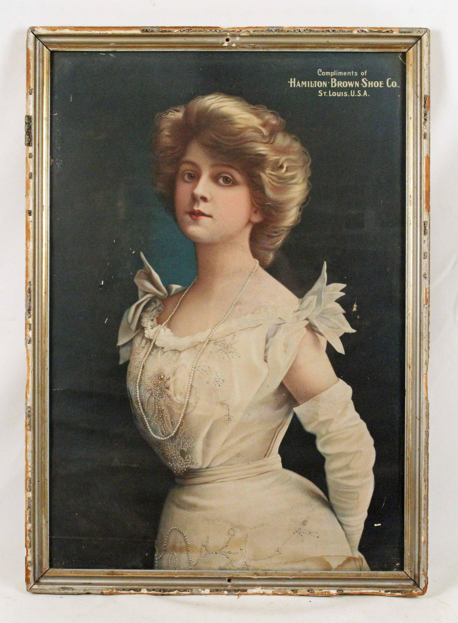 Hamilton-Brown Shoe Co. Paper Advertising Sign: Hamilton-Brown Shoe Co. Paper Advertising Sign. Hamilton-Brown was known as the largest shoe house in the world. The lady in this advertising was known as the "Prettiest Woman In America." Print measu