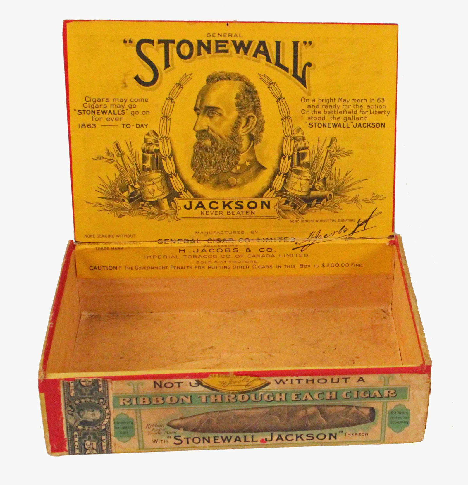 General Cigar Co. Stonewall Jackson Cigar Box