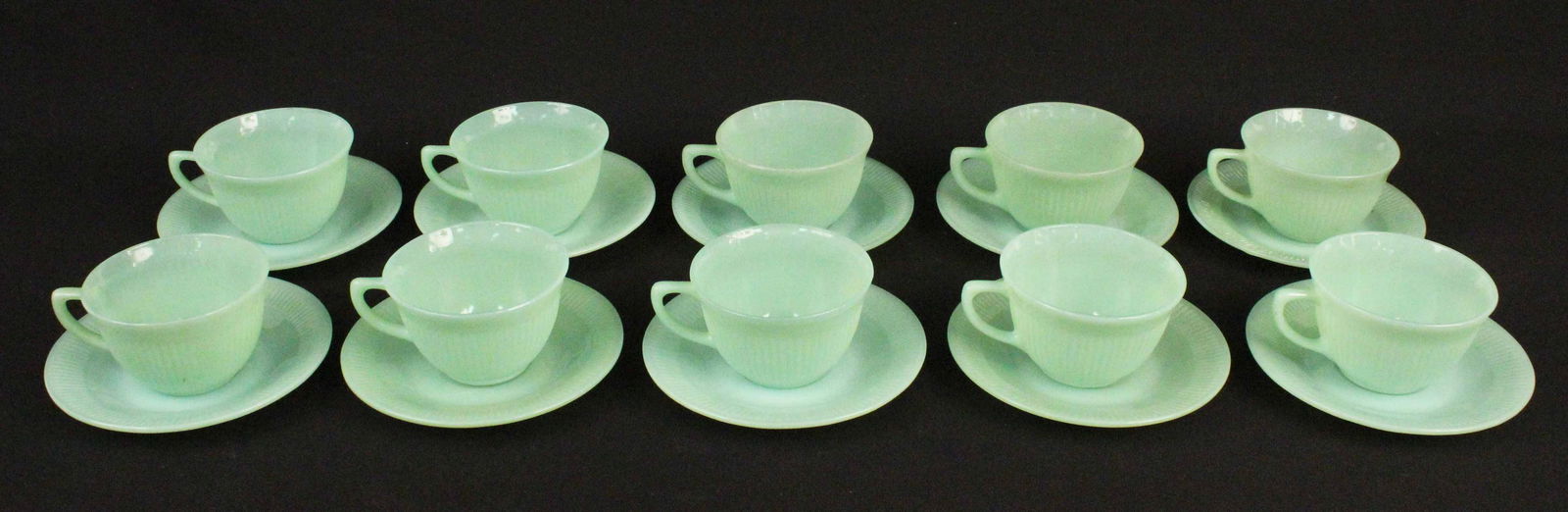 Ten Fire King Jadeite Jane Ray Cups & Saucers (1 of 3)