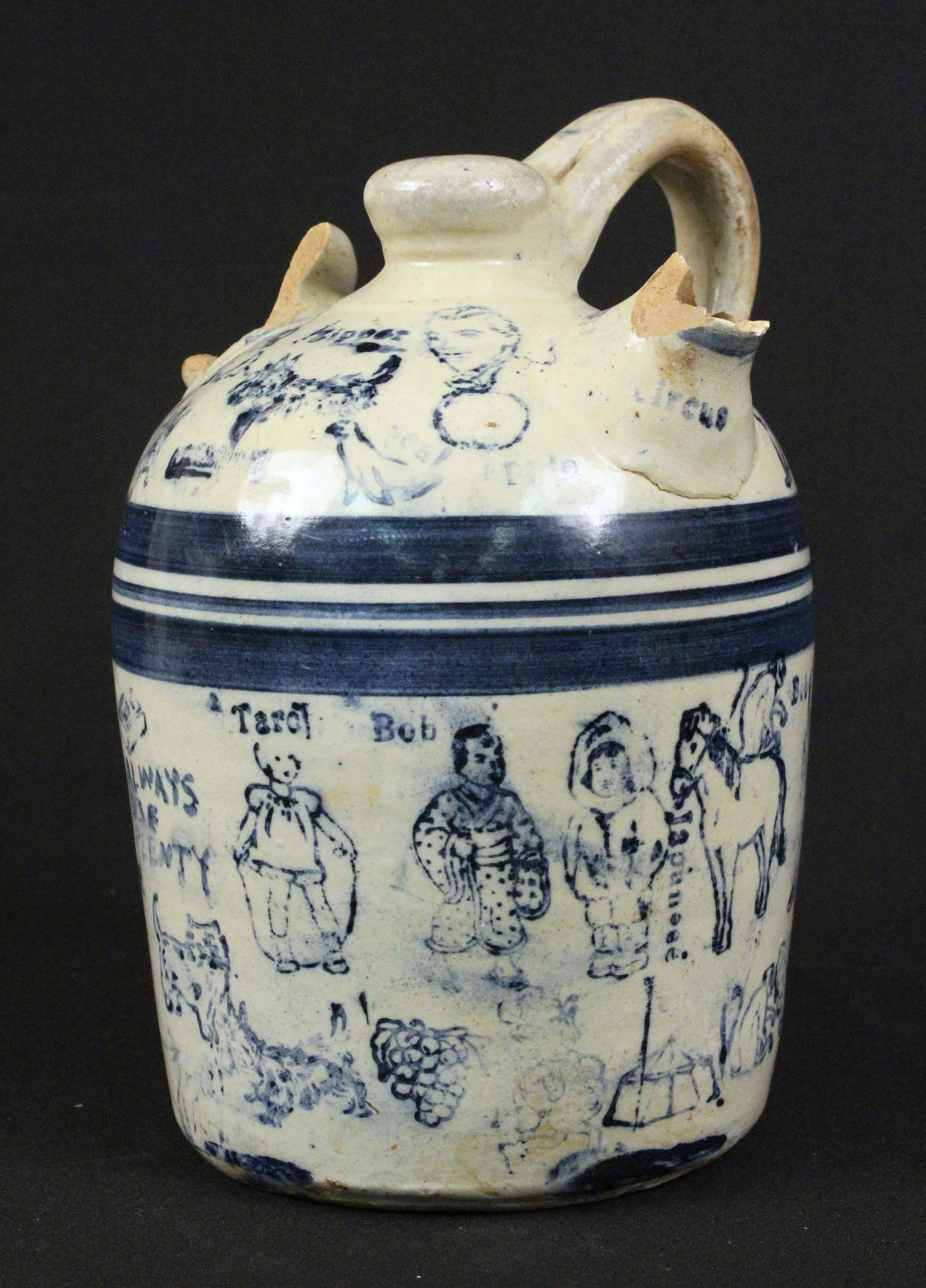 RARE D. E. Summerford Family Water Jug: RARE Daniel Esker Summerford Family Personal Water Jug. This blue and white stoneware one gallon jug belonged to a member of the Summerford family who's shop was located in the Cherry Tree Community, 
