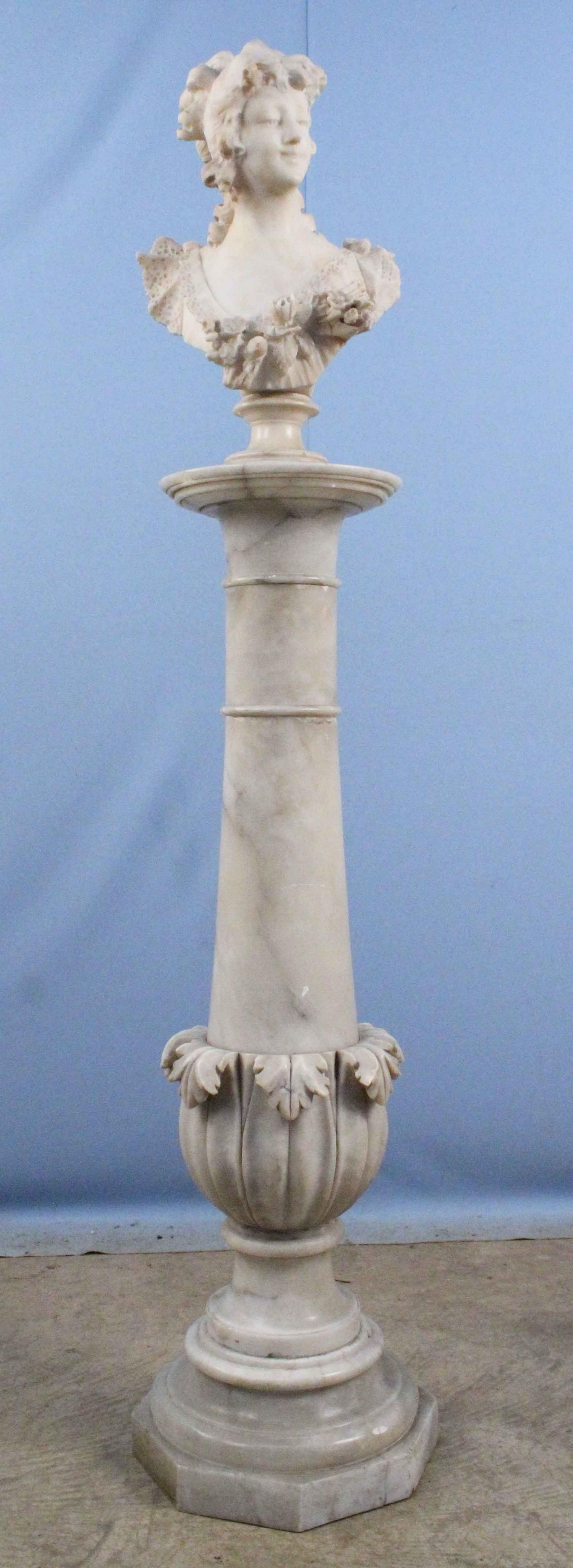 19th Century Alabaster Bust and Marble Pedestal (1 of 10)