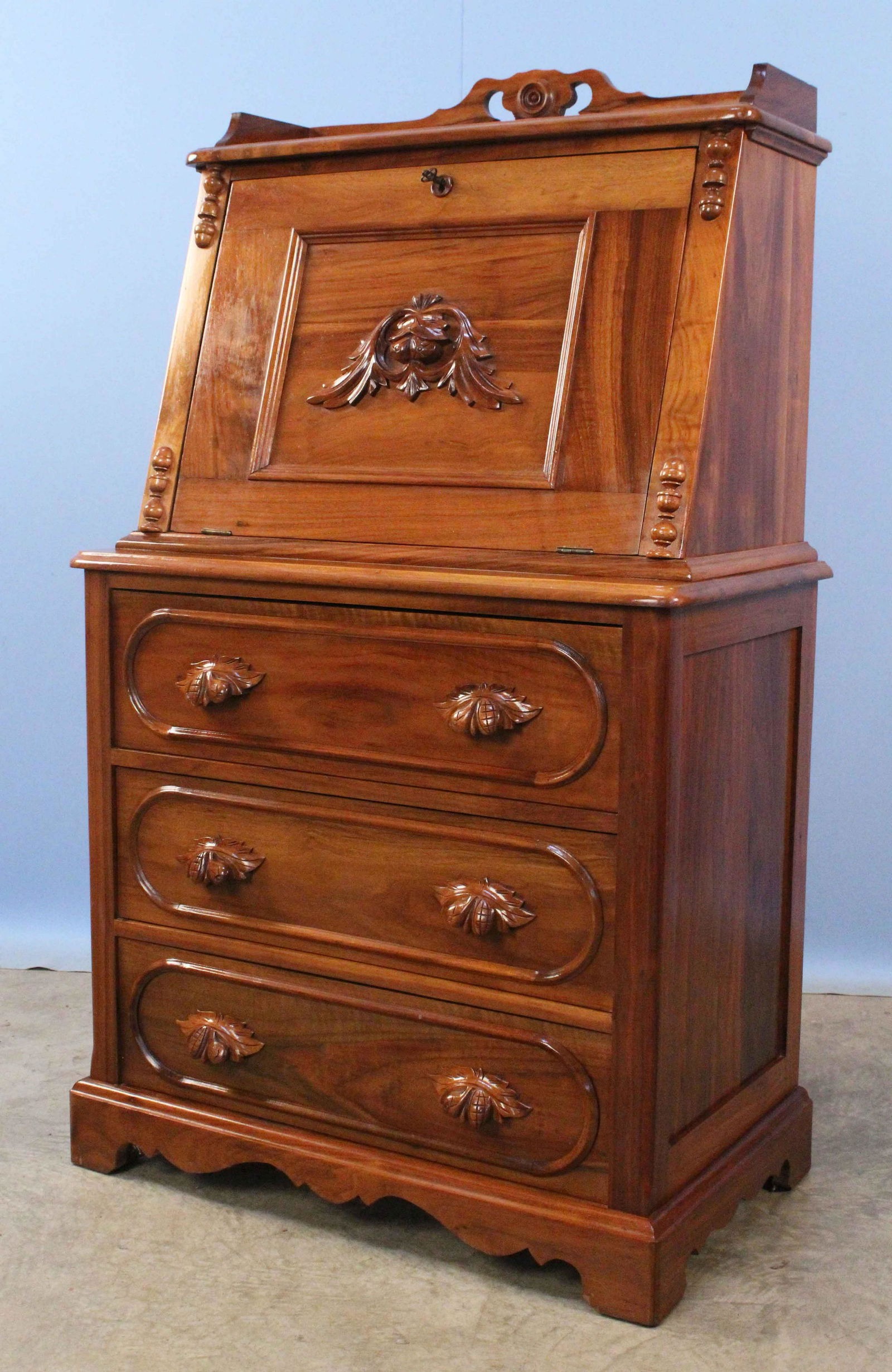Victorian Walnut Style Bookcase w/ 3 Drawers (1 of 5)