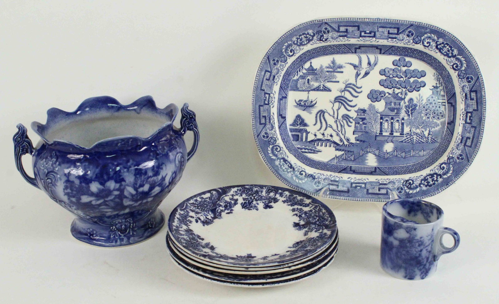 7 Pieces of Flow Blue & Blue Willow Platter (1 of 9)