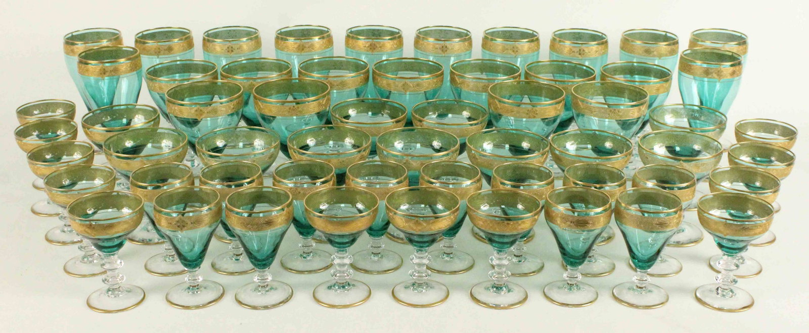 58 Pcs. of Bryce Teal & Crystal Stemware (1 of 4)
