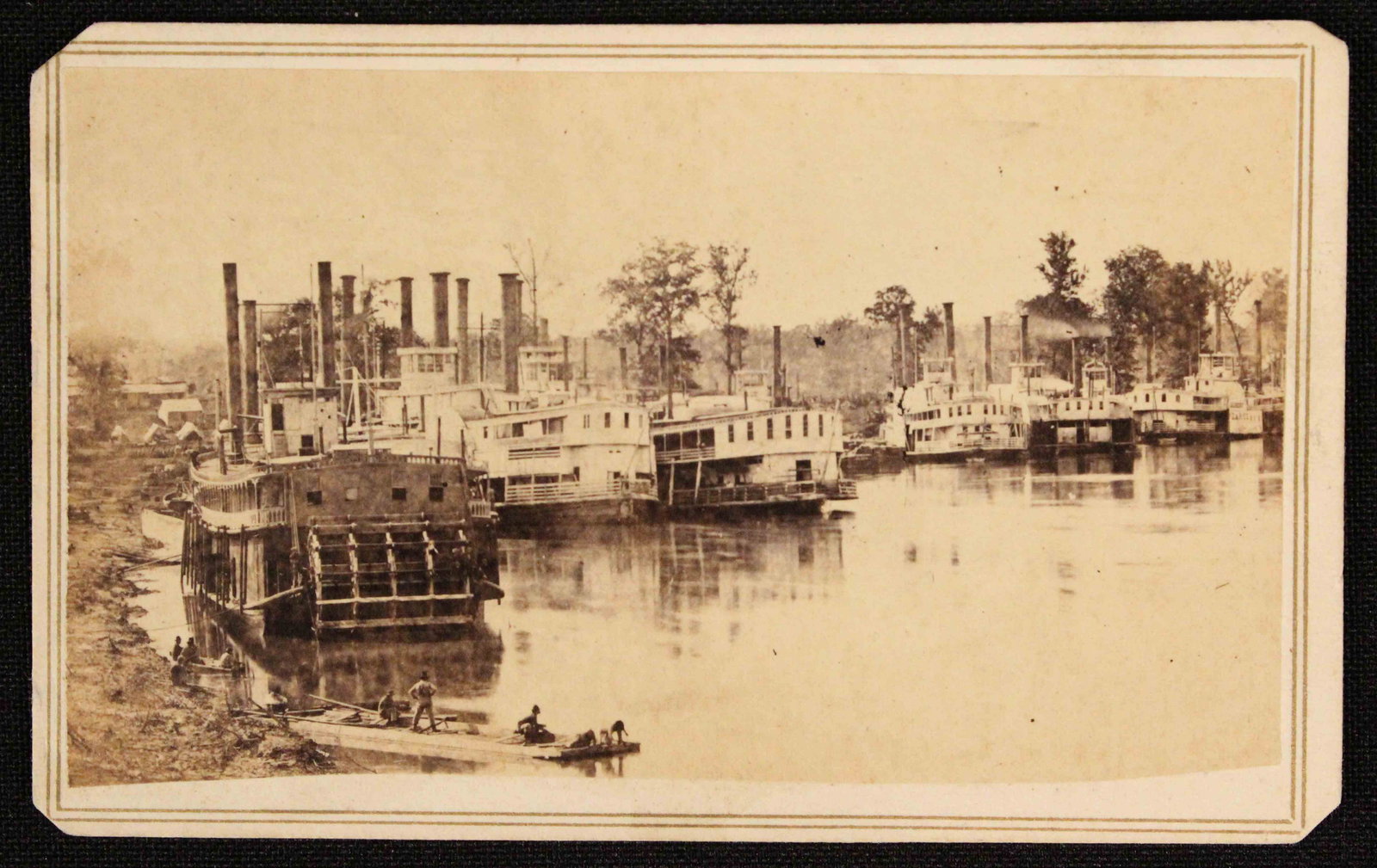 CDV of 1863 Landing at DeVall's Bluff, AR: Very Scarce CDV of 1863 U.S. Steamboat Landing at DeVall's Bluff, Arkansas. The photograph has a Griswold & White Photographers, Corinth, Miss., back mark. The "Albert Pearce" is the only identified s