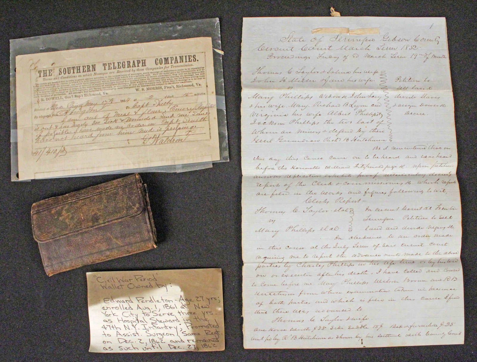 Civil War Telegram, 1885 Estate Division, Etc. Auction