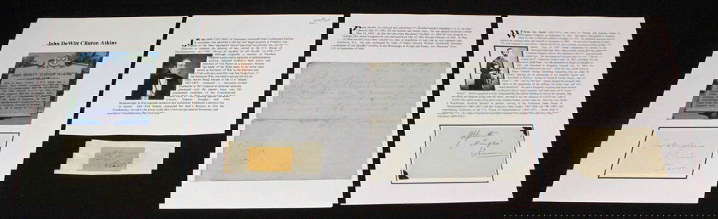 Five Civil War Signatures, Tennessee, Etc.: Five Civil War Signatures, Tennessee, Etc. (1) John Bell (1796-1869) autographed slip. United States Senator from Tennessee, Bell would make an unsuccessful bid for the presidency in 1860. Bell argued