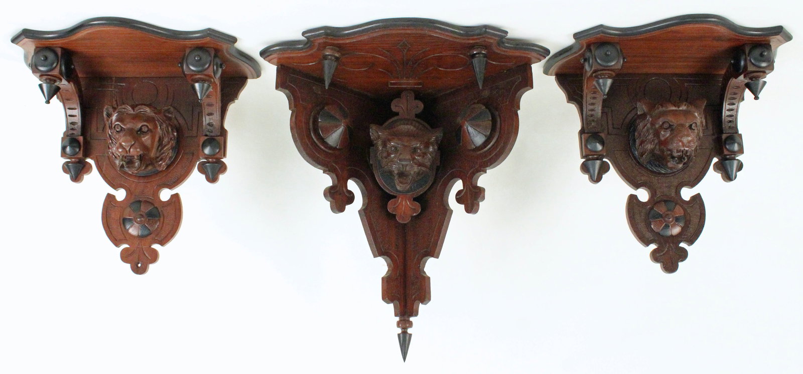 Three Walnut Victorian Shelves w/ Carved Lions (1 of 5)