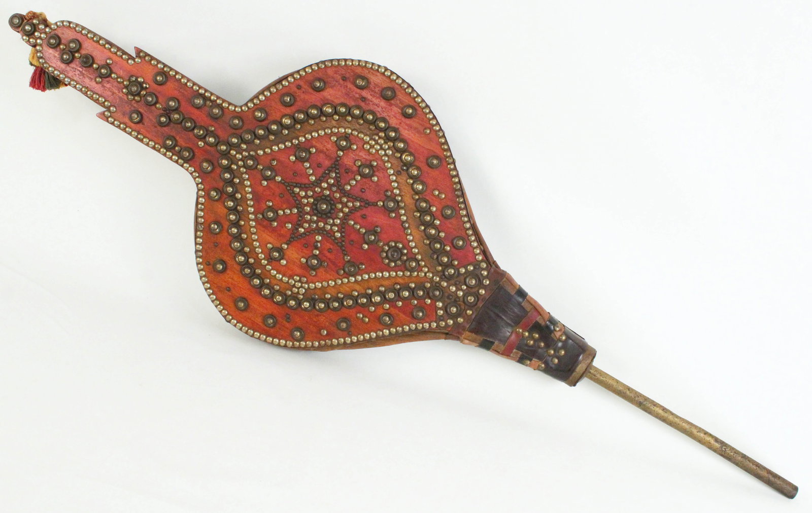 Large Decorated Antique Fireplace Bellows: Large Decorated Antique Fireplace Bellows. Measures 46 1/2" long X 15 1/4" wide. Condition- Good condiiton. See photos.