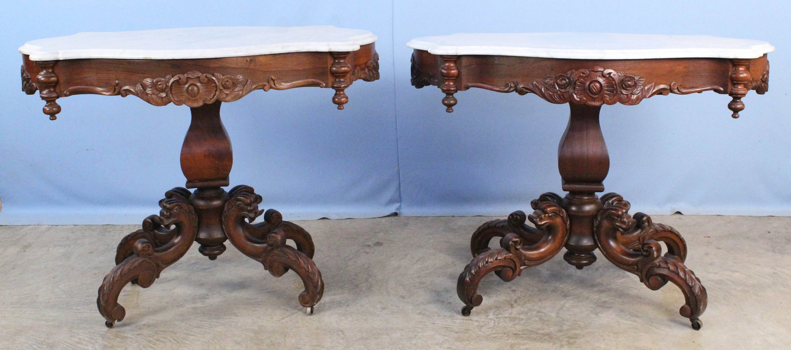 Pr. Rosewood Marble Top Parlor Tables C. 1850's (1 of 8)