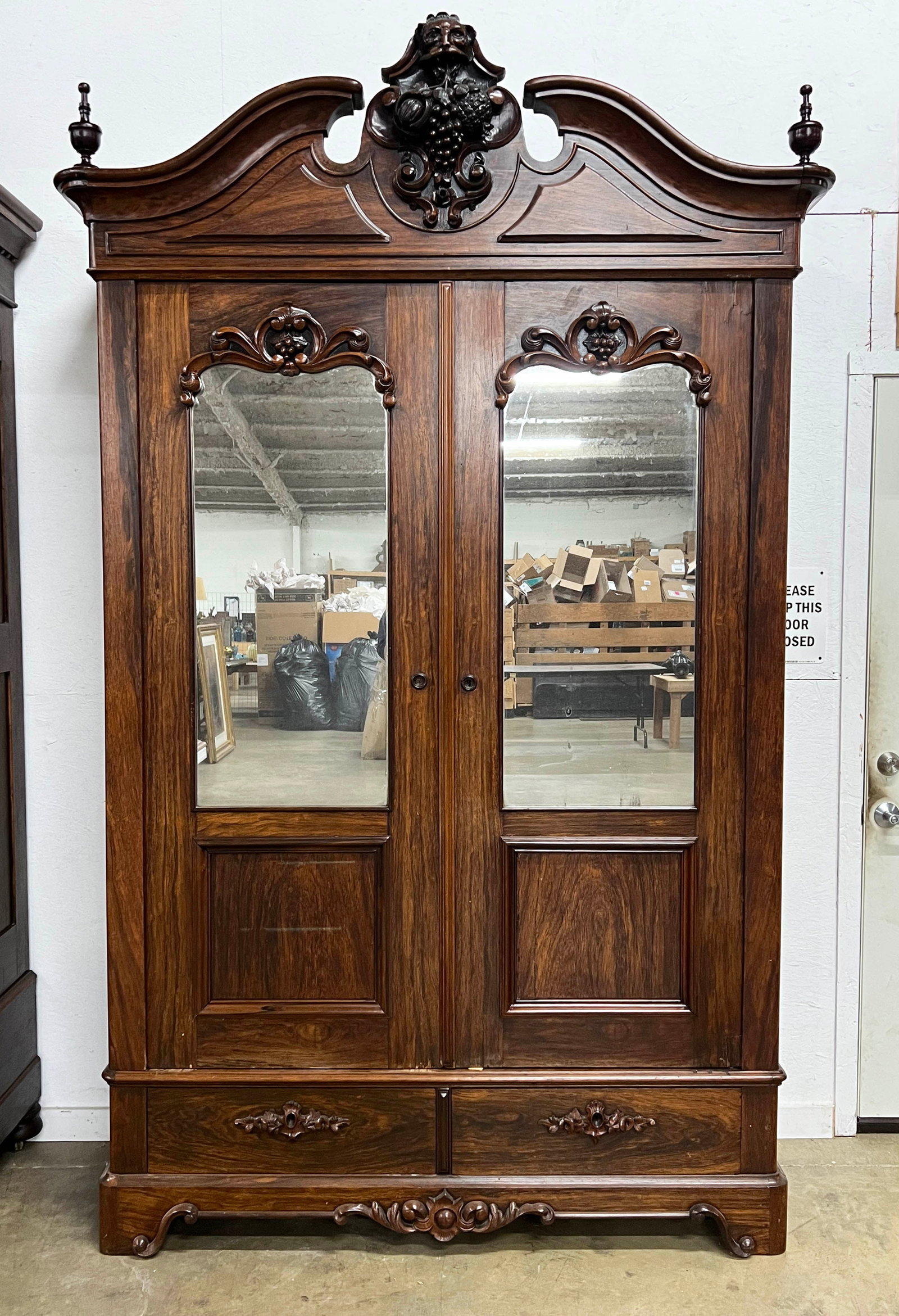 Rosewood Wardrobe with Lion Mask & Fruit C. 1850 (1 of 5)