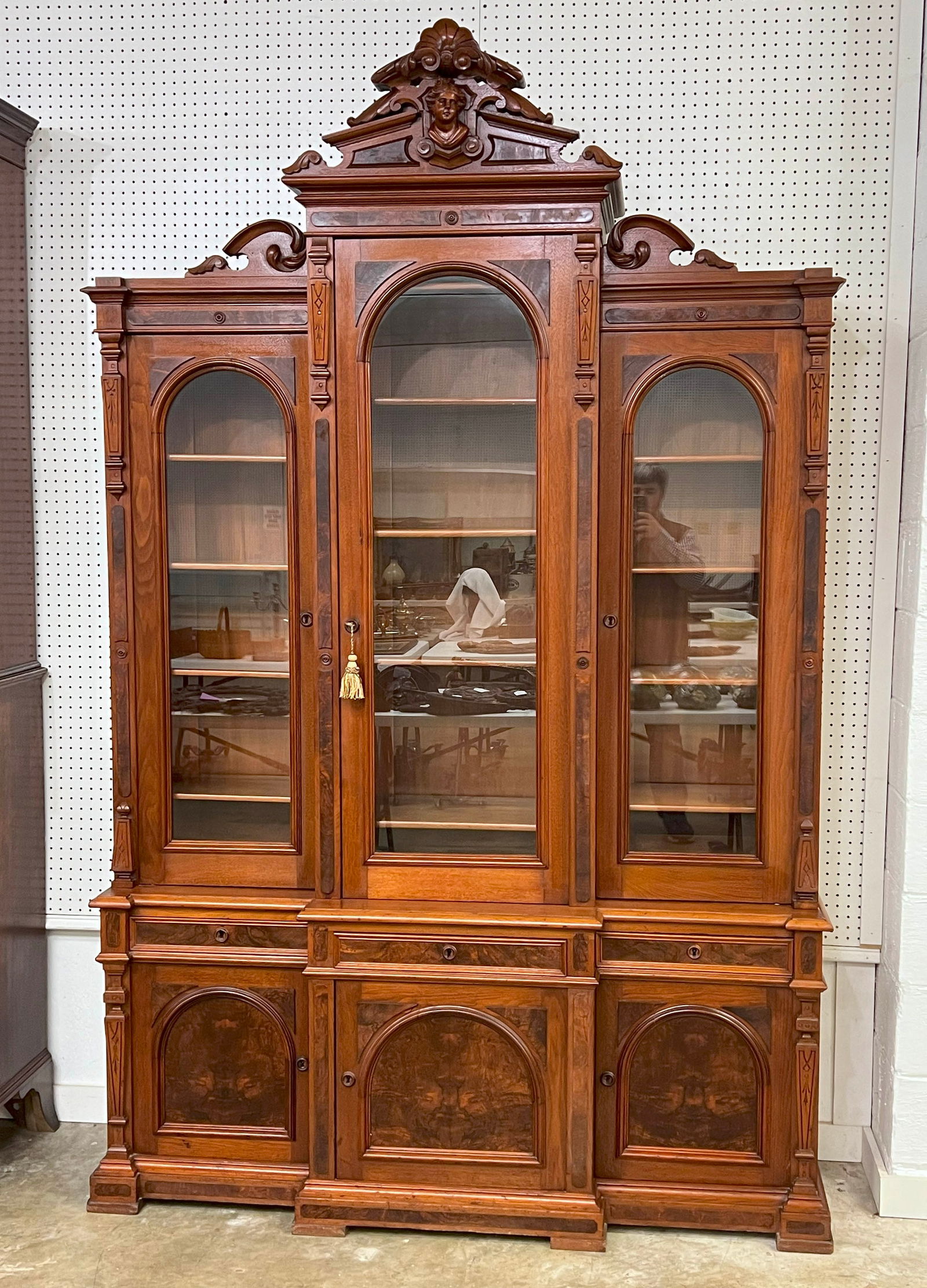 Victorian Renaissance Walnut 3 Door Bookcase (1 of 6)