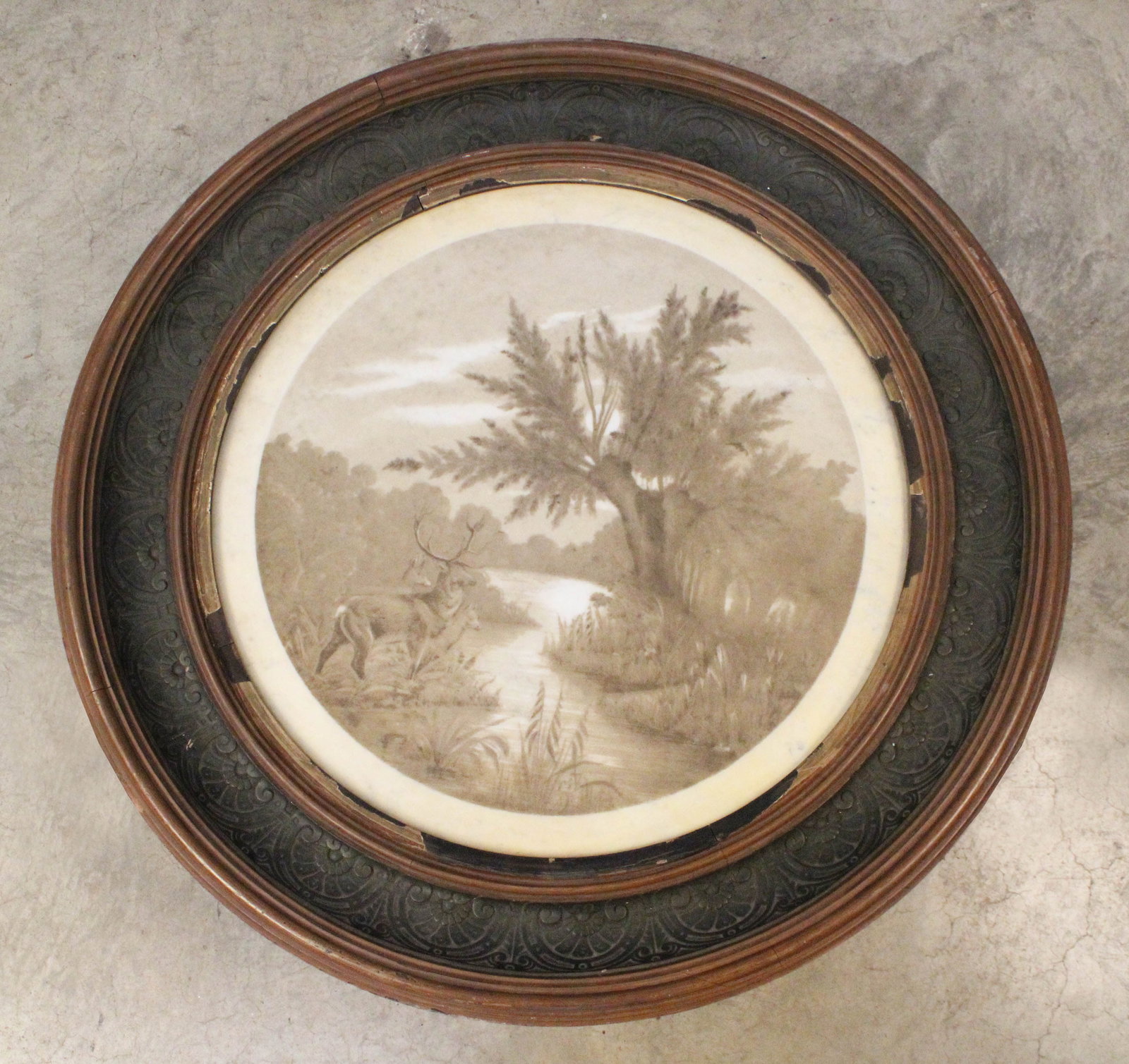 Rare Victorian Landscape On Marble, C. 1850 (1 of 7)