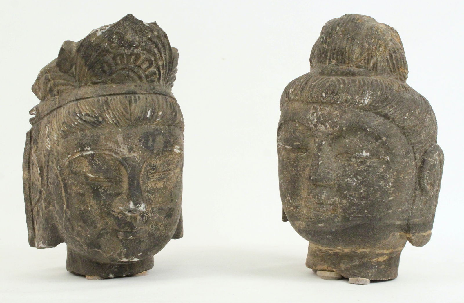 Two Ancient Buddah Head Stone Statues (1 of 5)