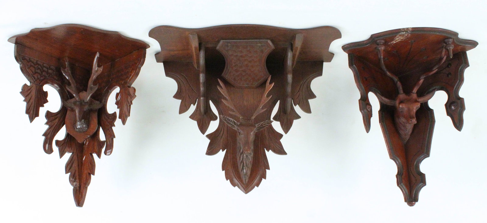 (3) 19th C. Carved Black Forest Style Stag Shelves (1 of 6)