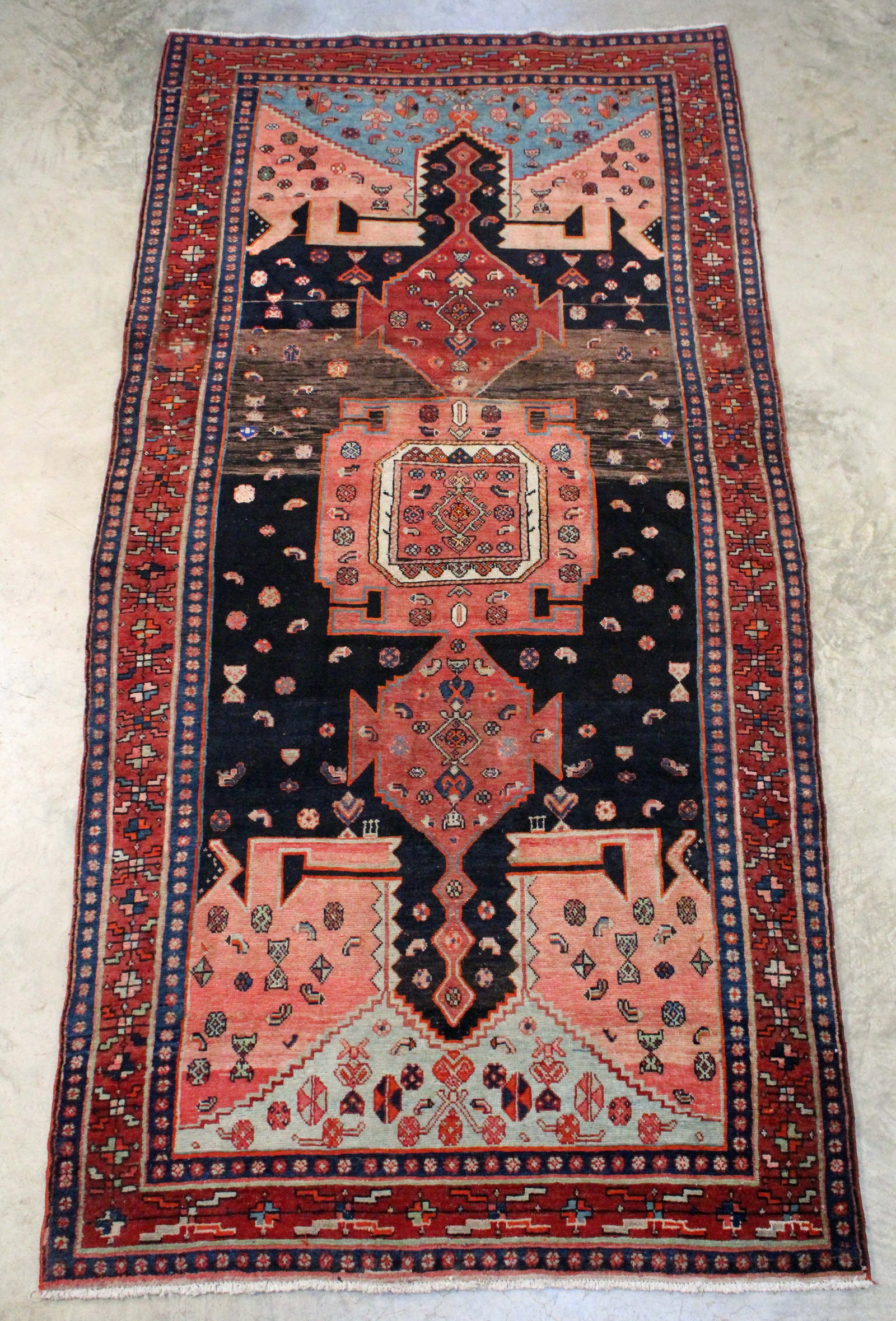 Persian Burgundy, Black & Blue Handmade Wool Rug (1 of 8)