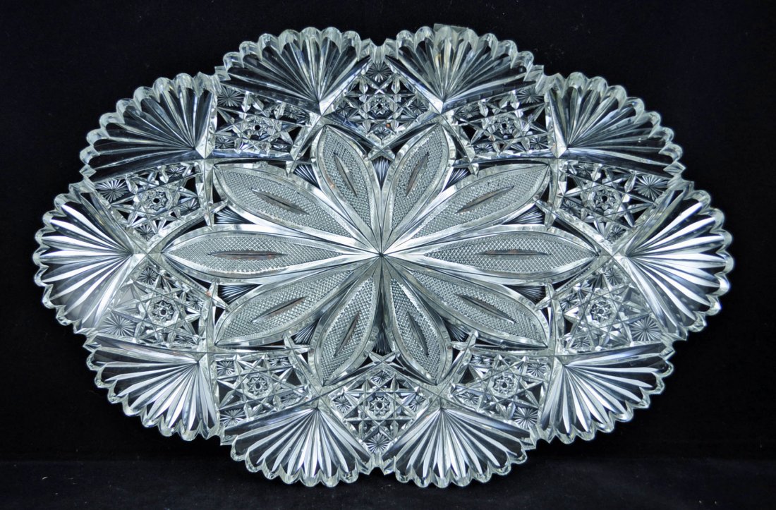 Profusely Cut Brilliant Period Ice Cream Tray: Profusely cut American brilliant period ice cream tray 10.5" X 15.75". Heavy blank with intersecting circles, double pointed loops, fans and hobstars.