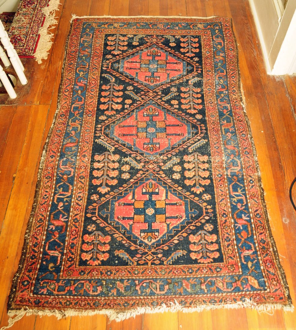 Antique Heriz Prayer Rug 3 ft. 4 in. X 5 ft. 10 in: Antique Heriz Persian Prayer Rug Black, Blue and Red. 3 ft. 4 in. X 5 ft. 10 in.