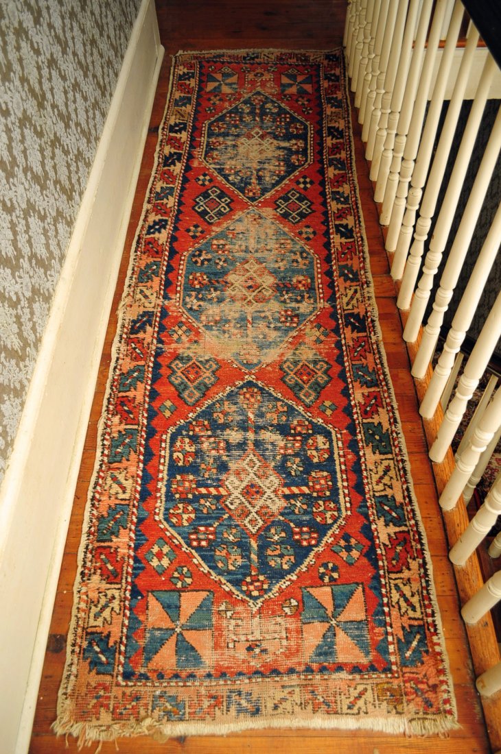 Antique Heriz Persian Runner 2` 6" X 8` 10": Antique Heriz Persian Runner Red, Blue and Cream Runner 2 ft. 6 in. X 8 ft. 10 in.