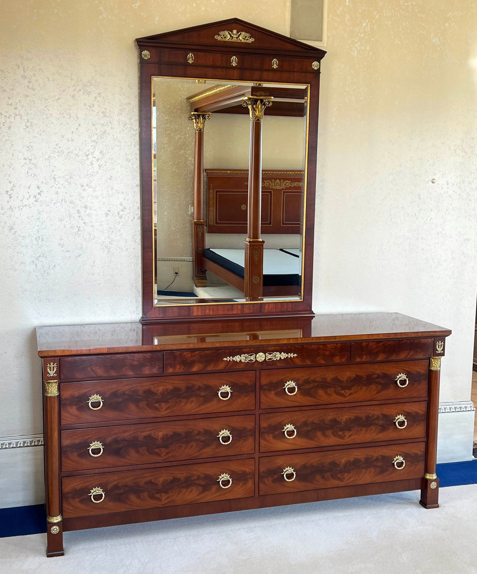 Kindel French Empire Mahogany Dresser & Mirror (1 of 6)