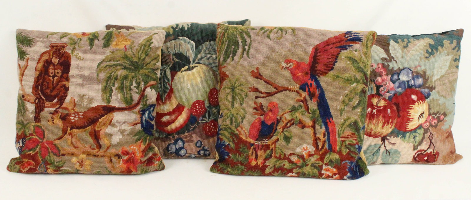 (4) Needlepoint Pillows w/ Fruits & Animals (1 of 5)