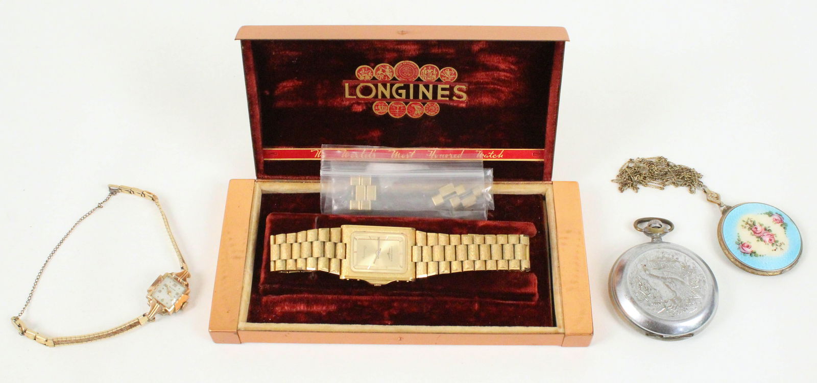 Group of Wrist Watches, Pocket Watch, & Compact (1 of 7)