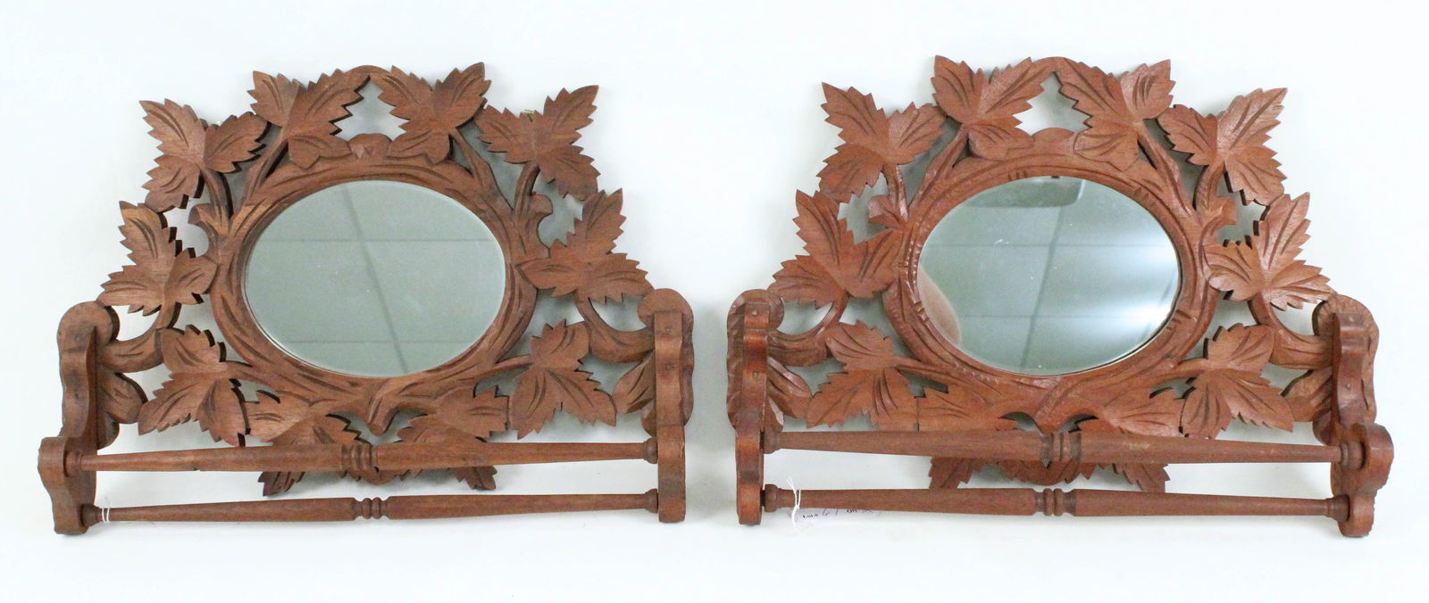 Pair of Hand Carved Walnut Towel Racks w/ Leaves (1 of 3)