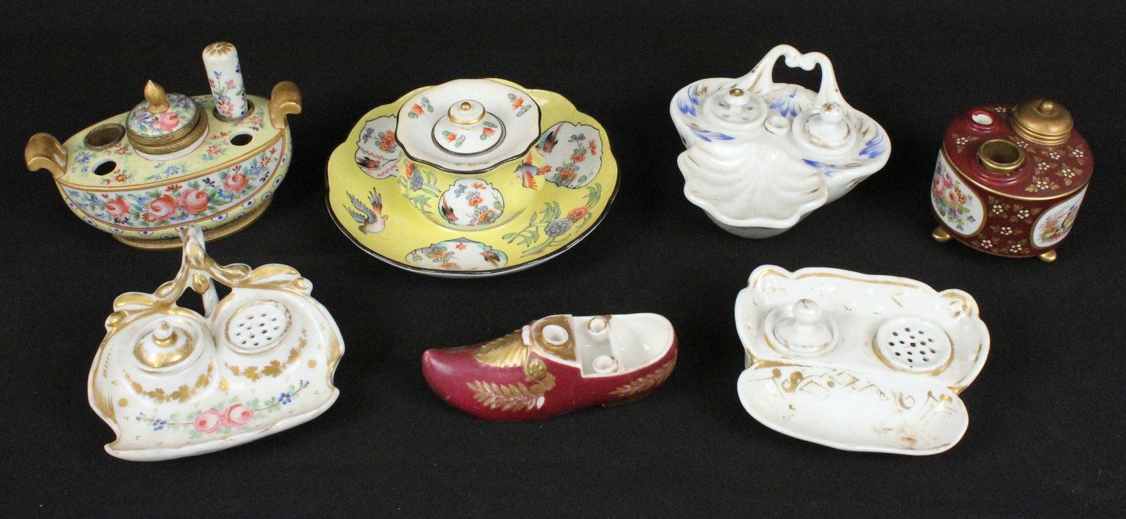 (7) Porcelain Inkwells, Meissen, Sevres Style, Etc (1 of 8)